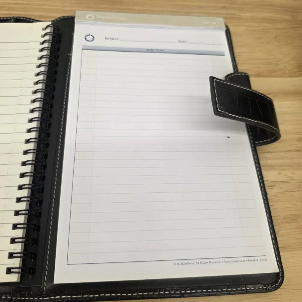 FRANKLIN COVEY Small Note Pad Folio Portfolio Black Faux Leather Crocodile Cover